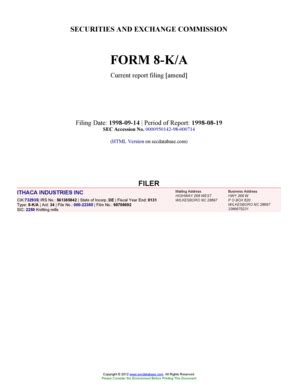 Fillable Online ITHACA INDUSTRIES INC Form 8 K A Filing Date 09 14