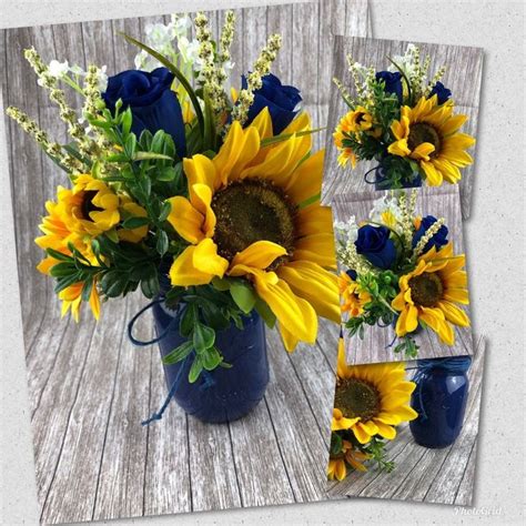 Artificial Navy And Sunflower Bridal Bouquet Navy And Etsy Wedding Flowers Sunflowers