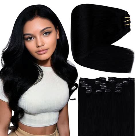 Amazon Full Shine Clip In Hair Extensions Human Hair Jet Black