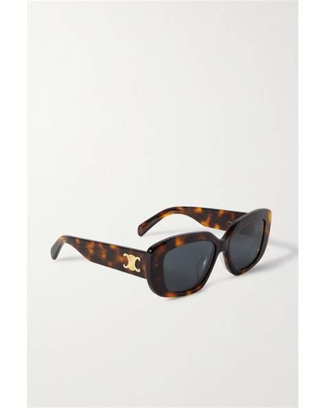 Celine Triomphe Rectangular Frame Tortoiseshell Acetate Sunglasses In