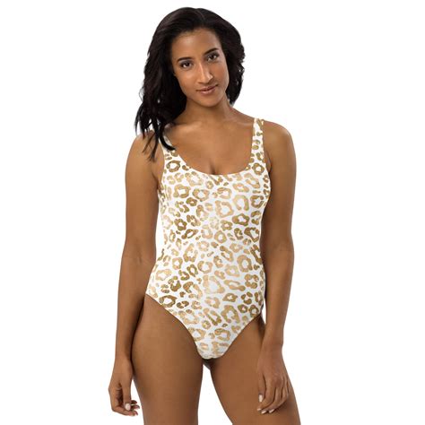 Golden Leopard Print One-Piece Swimsuit