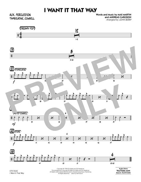 I Want It That Way Arr John Berry Aux Percussion Sheet Music Backstreet Boys Jazz Ensemble