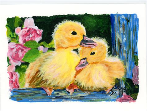 Acrylic Duck Painting. Duckling Print. Ducklings. Floral Print. Summer ...