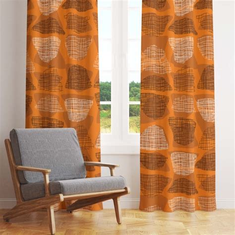 Mid Century Modern Abstract Squares And Lines Window Curtains In Etsy