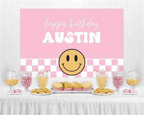 Editable Girl Smiley Face Backdrop Banner Template One Happy Girl Party Tapestry One Happy Babe