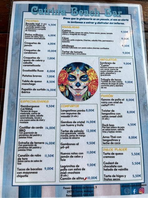 Carta Del Restaurante La Catrina Fusi N Torrox Costa