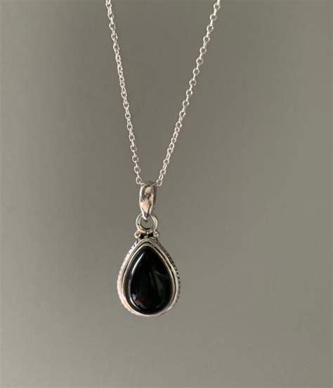 Black Onyx Necklace Delicate Black Onyx Necklace Boho Teardrop Black