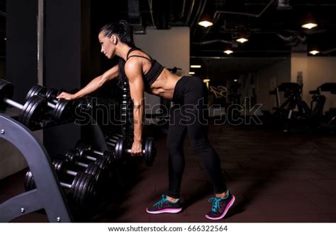 Sexy Athlete Brunette Fitness Woman Gym Stock Photo