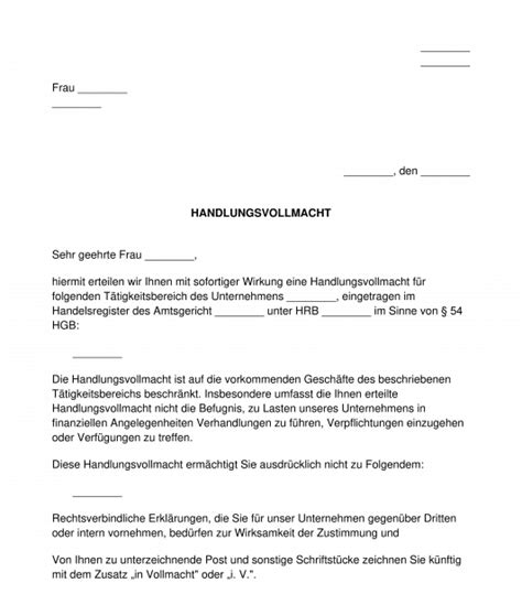 Generalvollmacht Handlungsvollmacht Vollmacht Muster