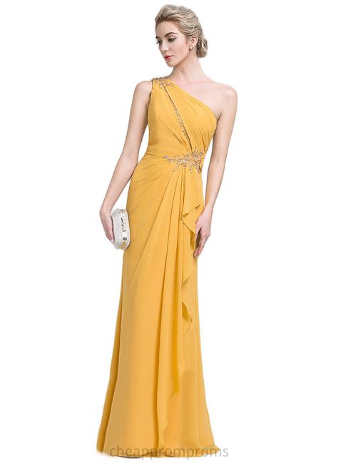 Morgan Sheath Column One Shoulder Floor Length Chiffon Evening Dress