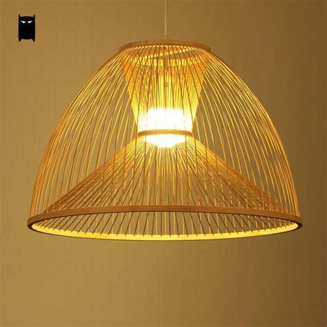 Soleilchat Bamboo Wicker Rattan Yurt Shade Pendant Light Fixture Asian