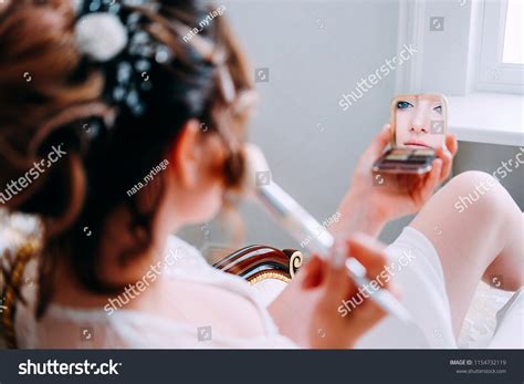 Sensual Brunette Silk White Robe Waiting Stock Photo Shutterstock