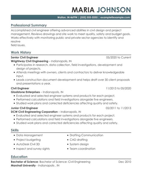 Best Civil Engineering CV Examples And Template In 2025