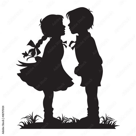 Silhouette of kids kissing, Vector Stock Vector | Adobe Stock