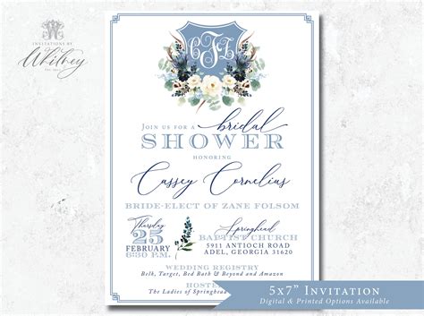 Dusty Blue Bridal Shower Invitation Dusty Blue Wedding Shower Etsy