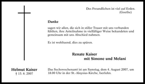 Traueranzeigen Von Helmut Kaiser Trauer In NRW De