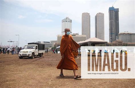 Sri Lanka Economic Crisis A Buddhist Monk Walk Past The Protest