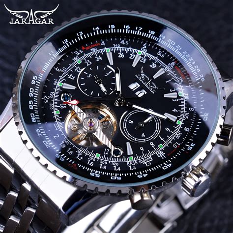 Jaragar Aviator Series Silver Stainless Steel Toubillion Design Scale ...