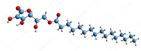 Imagen 3D de la fórmula esquelética de palmitato de ascorbilo