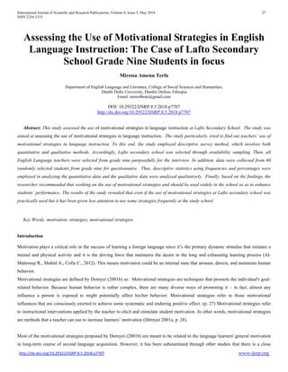 Assessing the Use of Motivational Strategies in English Language Instruction: The Case of Lafto ...