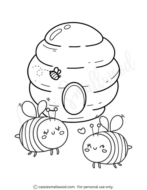 Kawaii Bee Coloring Page Cassie Smallwood