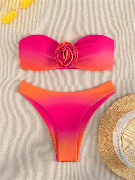 SHEIN Swim Vcay Ombre Maiô Bikini Bandeau