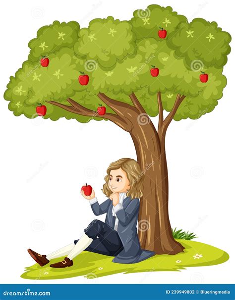 Sir Isaac Newton Setting Down the Apple Tree Stock Vector ...