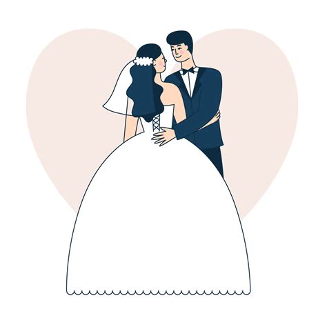 Beautiful Wedding Couple Bride And Groom Doodle Vector Illustration