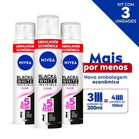 Kit Nivea Desodorante Aerosol Invisible Black White 200ml 3 Unidades