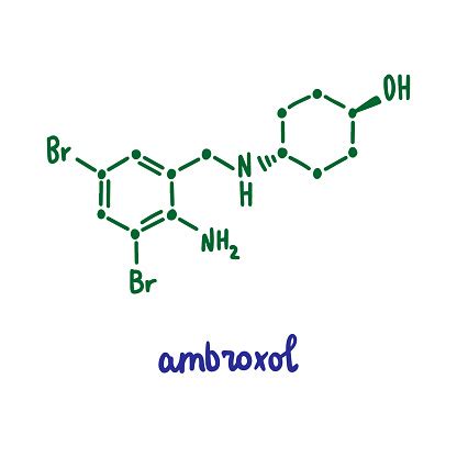 ambroxol hand drawn vector formula chemical structure lettering blue