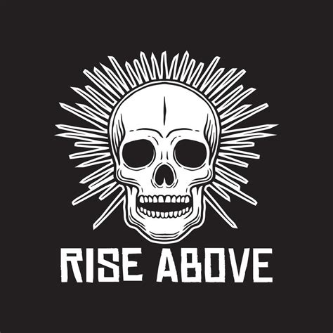 Rise Above Skull Art Black And White Hand Drawn Illustration Vector