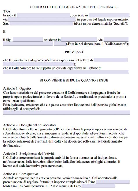 Contratto Di Collaborazione Professionale Pdf E Word Fac Simile