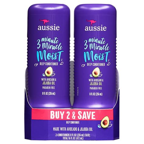 Aussie 3 Minute Miracle Moist Conditioner Paraben Free Twin Pk 80 Fl Oz For All Hair Types