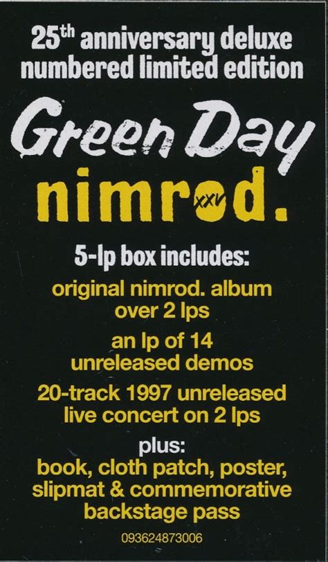 Greenday Nimrod 25th Anniversary Edition 5 Lp S En Meer RockArt Shop