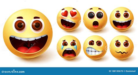 Emojis Smiley Vectorset Emoji Smileys Leuk Gele Gezicht Met Blij