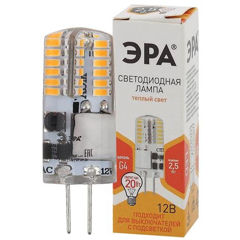 Лампа светодиодная ЭРА G4 2,5W 2700K прозрачная LED-JC-2,5W-12V-SLC-827 ...