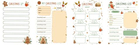 Christmas Wishes List Template Collection Printable Pages Set