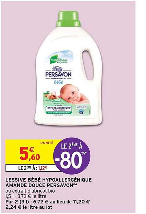 Promo Lessive Bébé Hypoallergénique Amande Douce Persavon chez