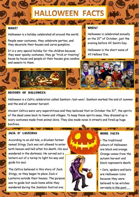 HALLOWEEN FACTS - English ESL Worksheets Origin Of Halloween, Halloween ...