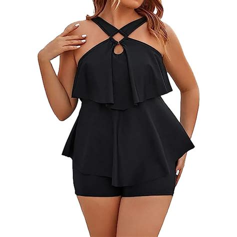 Rigardu Plus Size Swimsuit For Women Womens Solid Color Hollow Ruffle Skirt Slimming Bikini