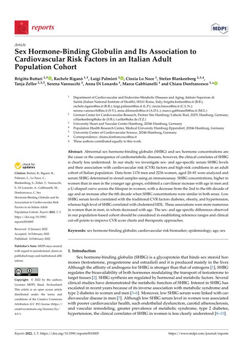 PDF Sex Hormone Binding Globulin And Its Association To Cardiovascular Risk Factors In An