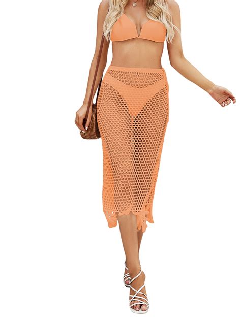 Wsevypo Women Knitted Bikini Cover Ups Summer Crochet Cutout Sheer High