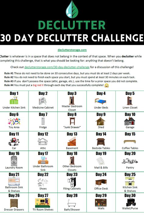 30 Day Declutter Challenge Free Printable Checklist Declutter Your