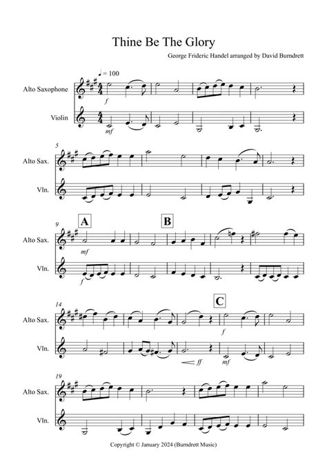 Thine Be The Glory For Alto Saxophone And Violin Duet By George