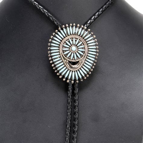 Navajo Needlepoint Turquoise Bolo Gem