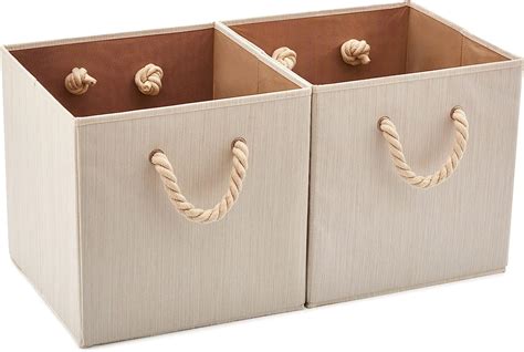 EZOWARE Set Of 2 Large Foldable Bamboo Cotton Fabric Organiser Cubes