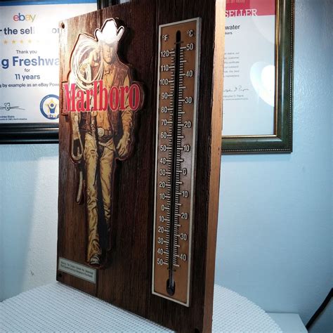 Vintage Circa 1970 Marlboro Man Cigarette Advertising Thermometer Sign