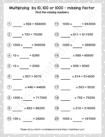 Multiply By Or With Missing Factors Grade Exercise