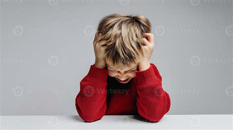 Distressed child holding head in visible frustration and emotional