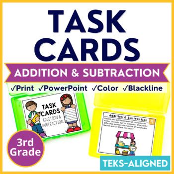 3rd Grade Math TEKS Task Cards Set 4 Addition Subtraction